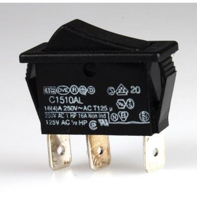 Przełącznik; klawiszowy (kołyskowy); C1510ALBB; ON-ON; 1 tor; czarny; bez podświetlenia; bistabilny; konektory 6,3x0,8mm; 11,1x30,1mm; 2 pozycje; 16A; 250V AC; Bulgin