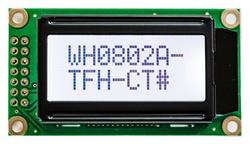 Display; LCD; alphanumeric; WH0802A-TFH-CT; 8x2; black; Background colour: white; LED backlight; 38mm; 16mm; Winstar; RoHS
