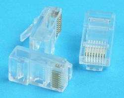 Plug; RJ45 8p8c; RJ(8p)PL; for cable; straight; flat strand cable; clear; latch