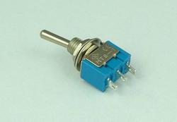 Switch; toggle; MTS103; 3*1; ON-OFF-ON; 1 way; 3 positions; bistable; panel mounting; solder; 3A; 250V AC; blue; 14mm