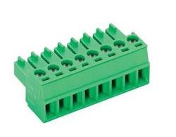 Terminal block; AK1550/8-3.5; 8 ways; R=3,50mm; 15,5mm; 8A; 300V; for cable; angled 90°; square hole; slot screw; screw; vertical; 1,5mm2; green; PTR Messtechnik; RoHS