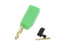 Banana plug; 2mm; 25.206.4; green; 26,5mm; pluggable (2mm banana socket); solder; 10A; 60V; gold plated brass; PE; Amass; RoHS; 1.008.G