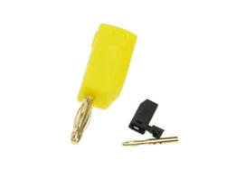 Banana plug; 2mm; 25.206.3; yellow; 26,5mm; pluggable (2mm banana socket); solder; 10A; 60V; gold plated brass; PE; Amass; RoHS; 1.008.Y