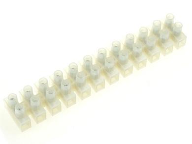 Terminal block; feed through strip; 620-H0-12p-9C; 12 ways; R=10,00mm; 16,5mm; 24A; 450V; for cable; straight; round hole; slot screw; screw; horizontal; 4,0mm2; white; KLS; RoHS