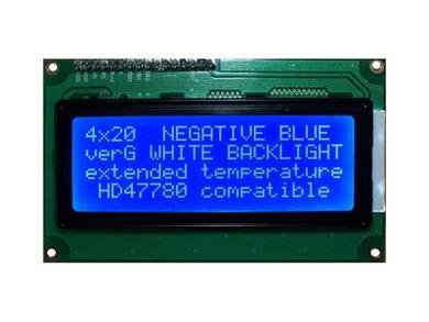 Display; LCD; alphanumeric; ABC020004G24-BIW-R-01; 20x4; white; Background colour: blue; LED backlight; 77mm; 26,5mm; AV-Display; RoHS