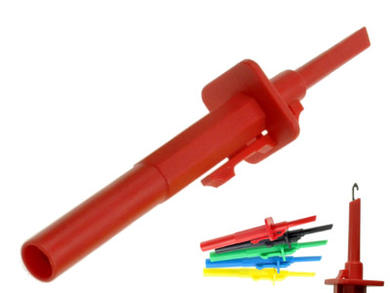 Test clip; 20.170.1; hook type; 4mm; red; 123mm; pluggable (4mm banana socket); 10A; 1000V; stainless steel; PA; Amass; RoHS