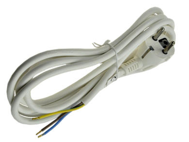 Cable; power supply; S14313; wires; CEE 7/7 angled plug; 3m; white; 3 cores; 1,00mm2; Emos; PVC; round; stranded; Cu; RoHS