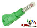 Banana plug; 4mm; 25.450.4; green; safe; 56mm; pluggable (4mm banana socket); solder; 32A; 600V; nickel plated brass; PA; Amass; RoHS
