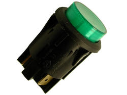 Switch; push button; C7053AFBG3; OFF-ON; green; neon bulb 250V backlight; green; 6,3x0,8mm connectors; 2 positions; 16A; 250V AC; 25mm; 35mm; Bulgin