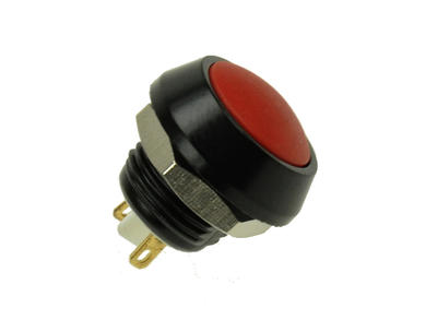Switch; push button; GQ12B-10J/A-R; OFF-(ON); 1 way; no backlight; momentary; panel mounting; 2A; 36V DC; 12mm; IP65; Onpow; RoHS
