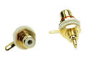 Socket; RCA; GRCA-GVR; plastic; red stripe; golden; for panel; straight; solder