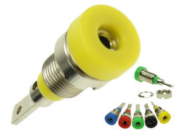 Banana socket; 2mm; 24.103.3; yellow; 2,8mm connector; 23mm; 10A; 60V; nickel plated brass; PA; Amass; RoHS; 2.005.3