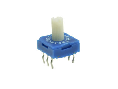 Encoding switch; rotary; HEX/BCD; R9316R7H; 16 positions; through hole; with knob; 20mA; 5V DC; white; blue; SAB switches; RoHS