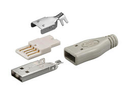 Plug; USB A; WAL; USB 2.0; grey; white; for cable; straight; solder; nickel; Goobay; RoHS