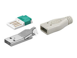 Wtyk; USB A; WAZ; USB 2.0; szary; biały; na przewód; proste; zaciskany; nikiel; Goobay; RoHS