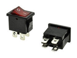 Switch; rocker; R15-4ALP; ON-OFF; 2 ways; red; neon bulb 250V backlight; red; bistable; 4,8x0,8mm connectors; 13x19,2mm; 2 positions; 6A; 250V AC; Highly