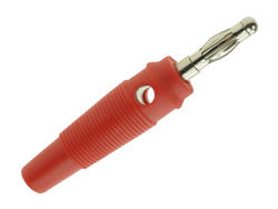 Banana plug; 4mm; 25.411.1; red; 56,5mm; pluggable (4mm banana socket); screwed; 24A; 60V; nickel plated brass; PVC; Amass; RoHS; 1.126