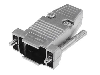 Connector housing; D-Sub; Canon 9p; 9 ways; straight; long knurled screws; shielded; silver; metal; screwed; Connfly; RoHS