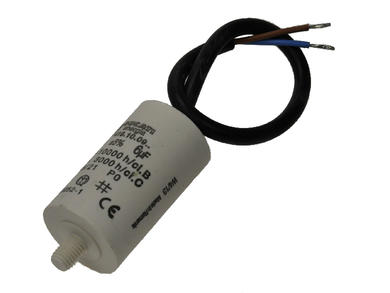 Capacitor; motor; 6uF; 425V AC; 4.16.10.09.14; diam.32x55m; screw; with cables; screw with a nut; Ducati; RoHS