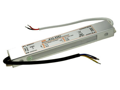 Power Supply; for LEDs; A12S-2501; 12V DC; 2,5A; 30W; constant voltage design; IP67; MW Power; RoHS