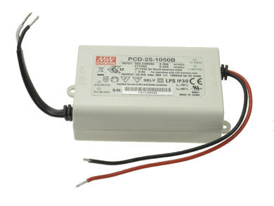 Power Supply; for LEDs; PCD-25-1050B; 16÷24V DC; 1,05A; 25,2W; constant current design; IP30; Mean Well