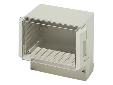 Enclosure; dual-compartment; RCPM 3100; ABS; 296mm; 261mm; 132,5mm; IP65; light gray; hinged lid with buckle; transparent lid; Bopla; RoHS
