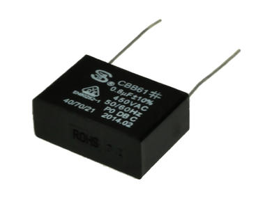 Kondensator; silnikowy; 0,8uF; 450V AC; CBB61 0.8uF/450V 10%; 12x22x32mm; przewlekany (THT); S-cap; RoHS