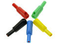 Banana plug; 4mm; 25.501.1; red; safe; 50mm; pluggable (4mm banana socket); solder; 32A; 600V; nickel plated brass; PA; Amass; RoHS; 1.102.R