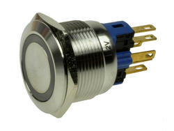 Przełącznik; przyciskowy; GQ22-11E/R/12V/S; ON-(OFF)+OFF-(ON); 2 tory; podświetlenie LED 12V; czerwony; ring; monostabilny; na panel; 5A; 250V AC; 22mm; IP65; Onpow; RoHS