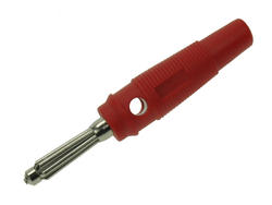 Banana plug; 4mm; 25.413.1; red; 61mm; pluggable (4mm banana socket); screwed; 32A; 60V; nickel plated brass; PVC; Amass; RoHS; 1.128