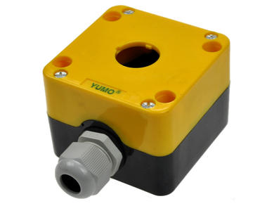 Control box; LAY5-JBPN01; yellow-black; plastic; IP65; with PG13,5 cable gland; single; 75x75x55,5mm; Yumo; RoHS