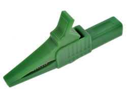 Crocodile clip; 27.262.4; green; 83,5mm; pluggable (4mm banana socket); 32A; 1000V; safe; nickel plated brass; Amass; RoHS; 8.102.G