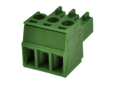 Terminal block; AKZ1550/03-3,81; 3 ways; R=3,81mm; 15,5mm; 8A; 300V; for cable; angled 90°; square hole; slot screw; screw; vertical; 1,5mm2; green; PTR Messtechnik; RoHS