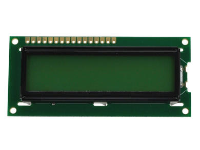 Display; LCD; alphanumeric; ABC016002E29-YLY-R-01; 16x2; black; Background colour: green; LED backlight; 64mm; 16mm; AV-Display; RoHS