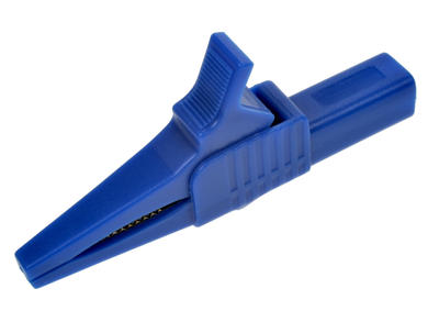 Crocodile clip; 27.262.5; blue; 83,5mm; pluggable (4mm banana socket); 32A; 1000V; safe; nickel plated brass; Amass; RoHS; 8.102.BL