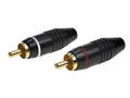 Plug; RCA; WTRCA-NRW; plastic; red stripe; white stripe; black; for cable; straight; solder; RoHS