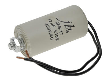Capacitor; motor; 12uF; 450V; JFS17A6126K000000B; fi 45x75mm; with cable; S-cap; RoHS; screw