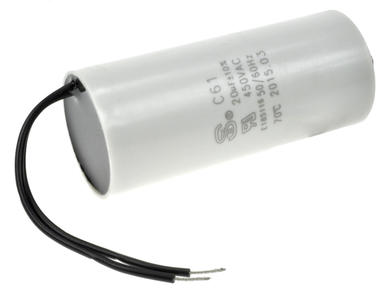 Capacitor; motor; 20uF; 450V; KSP20/450; fi 40x93mm; with cable; screw with a nut; S-cap; RoHS