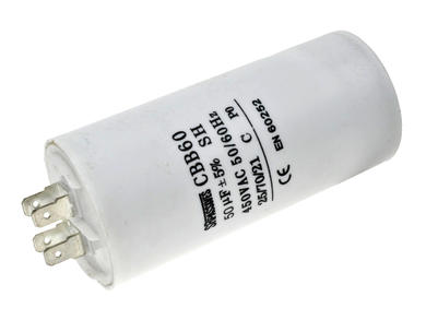 Capacitor; motor; 50uF; 450V; CBB60E-50/450; fi 50x106mm; 6,3mm connectors; screw with a nut; SR Passives; RoHS