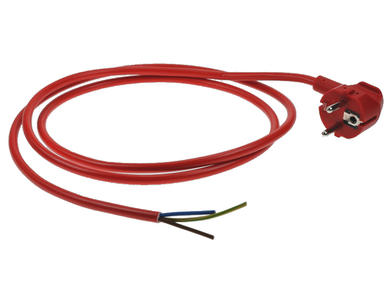 Cable; power supply; 65.0213; CEE 7/7 angled plug; wires; 1,5m; red; 3 cores; 0,75mm2; 16A; Leoni; PVC; round; stranded; Cu; RoHS