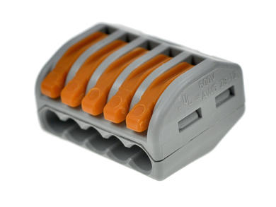 Connector; instalation; 222-415; 5 ways; 16,5mm; 24A; 450V; for cable; jumper; spring; 0,2÷4mm2; grey; orange; Wago; RoHS