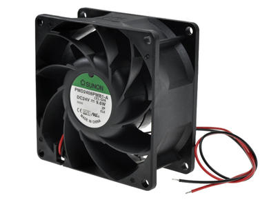 Fan; PMD2408PMB1-A(2).GN; 80x80x38mm; ball bearing; 24V; DC; 9,6W; 143m3/h; 55,2dB; 0,4A; 5700RPM; 2 wires; Sunon; RoHS; 10÷27,6V; 300mm