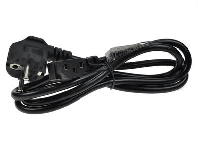 Cable; power supply; AK-PC-02A; IEC C13 IBM angled socket; CEE 7/7 angled plug; 1,5m; black; 3 cores; 0,50mm2; 10A; Akyga; PVC; round; stranded; CCA; RoHS