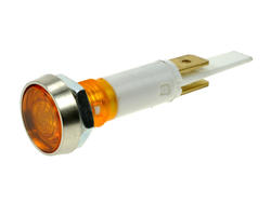 Indicator; TBF010 SC15/A amber; 10mm; neon bulb 250V backlight; yellow-orange; 6,3x0,8mm connectors; silver; IP67; 51mm; RoHS