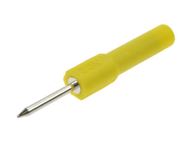 Connecting plug; Amass; 26.470.3; needle 2mm / banana socket 4mm; yellow; 51mm; 10A; 30V; nickel plated brass; PA; RoHS; 6.208