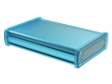 Enclosure; multipurpose; ALUG704BU160-CBU; aluminum; 113,7mm; 169mm; 35,2mm; blue; translucent blue polycarbonate ends; Gainta; RoHS