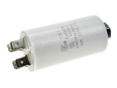 Capacitor; motor; 5uF; 450V AC; fi 30x60mm; 6,3mm connectors; screw with a nut; S-cap; RoHS