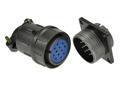 Connector; C07/12p; 12 ways; solder; 0,5mm2; 16mm; cable socket & panel mounted plug; 24mm; grey; blue; 5A; Connfly; RoHS