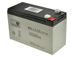 Rechargeable battery; lead-acid; maintenance-free; MWL 7,2-12L; 12V; 7,2Ah; 151x65x94(100)mm; connector 6,3 mm; MW POWER; 2,35kg; 10÷12 years