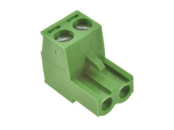 Terminal block; AK950/02-5; 2 ways; R=5,00mm; 17,3mm; 15A; 300V; for cable; angled 90°; square hole; slot screw; screw; vertical; 2,5mm2; green; PTR Messtechnik; RoHS
